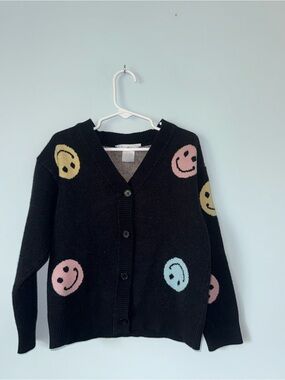 Kids Black Smiley Cardigan - Playful Patch Knit
